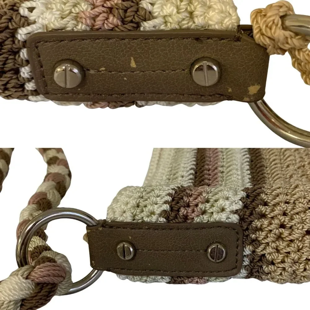 The Sak Woven Crochet Shoulder / Crossbody Bag Tan & Pink Braided Strap